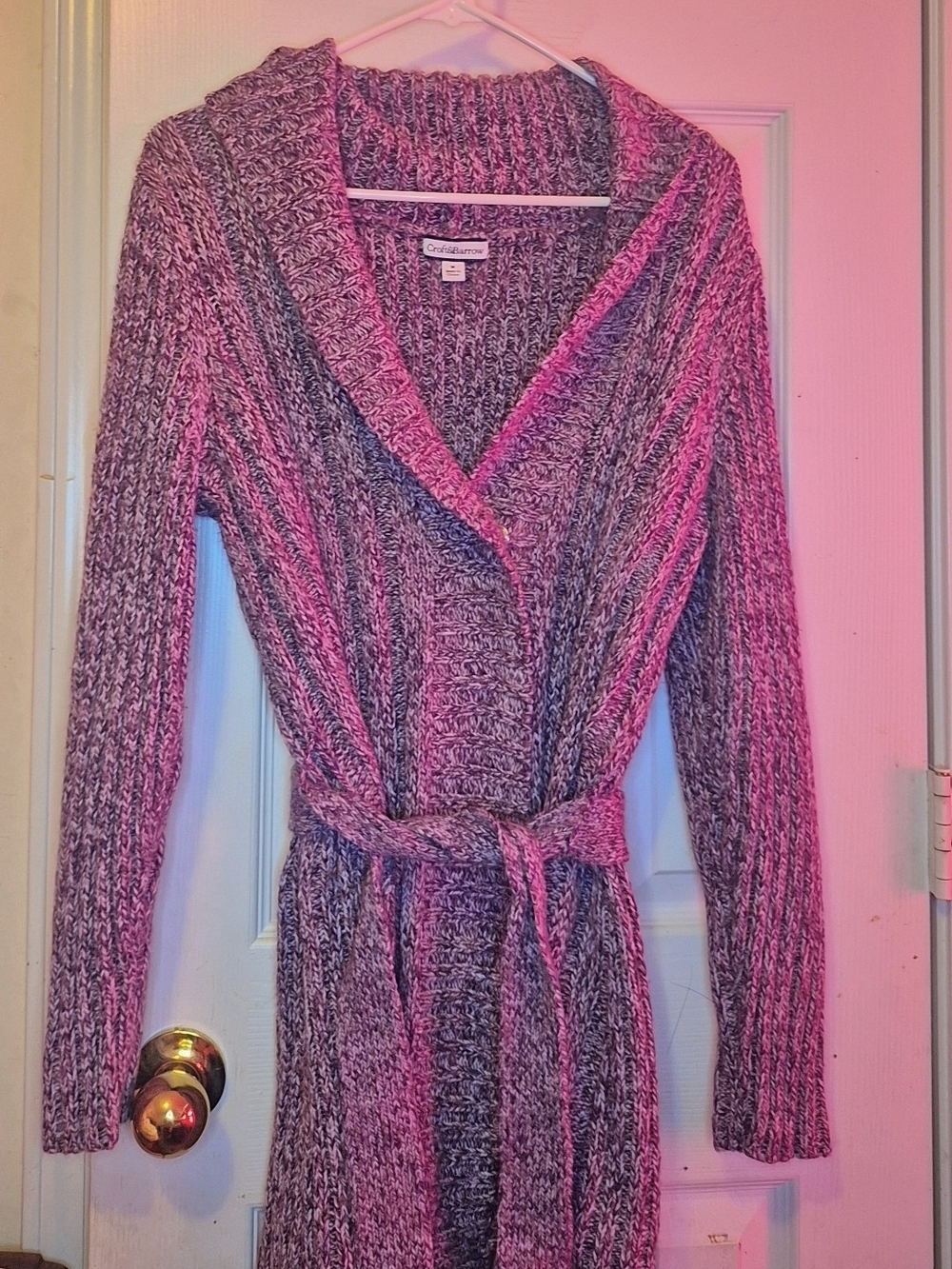 croft & barrow Marled Gray Shawl Collar Belted Cardigan
